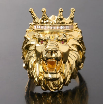 Crowned Lion Ring - Gold