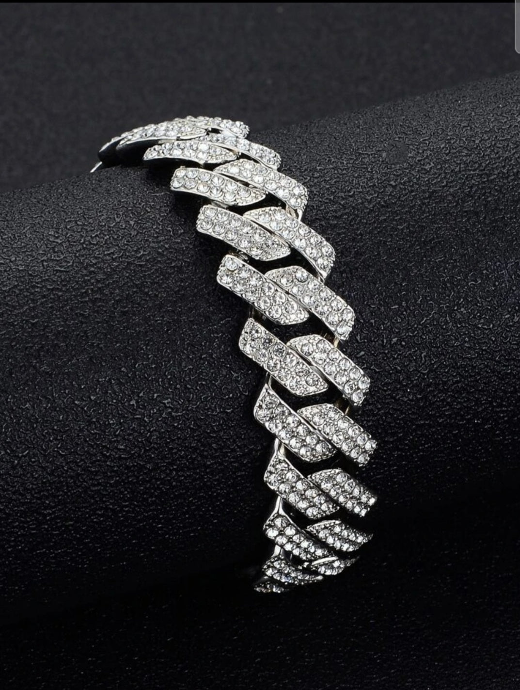 Cuban Link Bracelet - Silver Diamonds