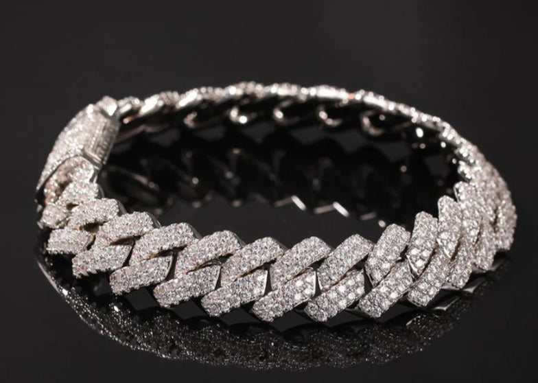 Cuban Link Bracelet - Silver Diamonds