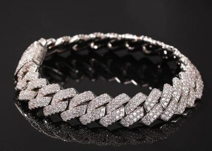 Cuban Link Bracelet - Silver Diamonds